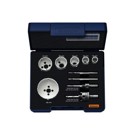 Garant 19 to 68 mm Hole saw set with Mounting Shafts and Center Drills, 12 Pc 589710 19-68